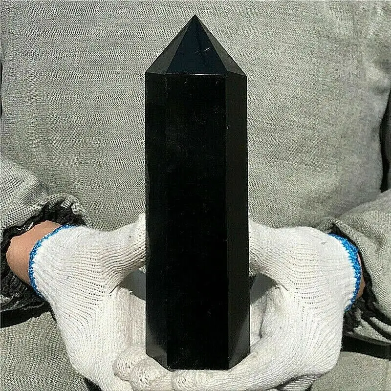 

Natural Black Tourmaline Quartz Crystal Point Tower Polished Healing