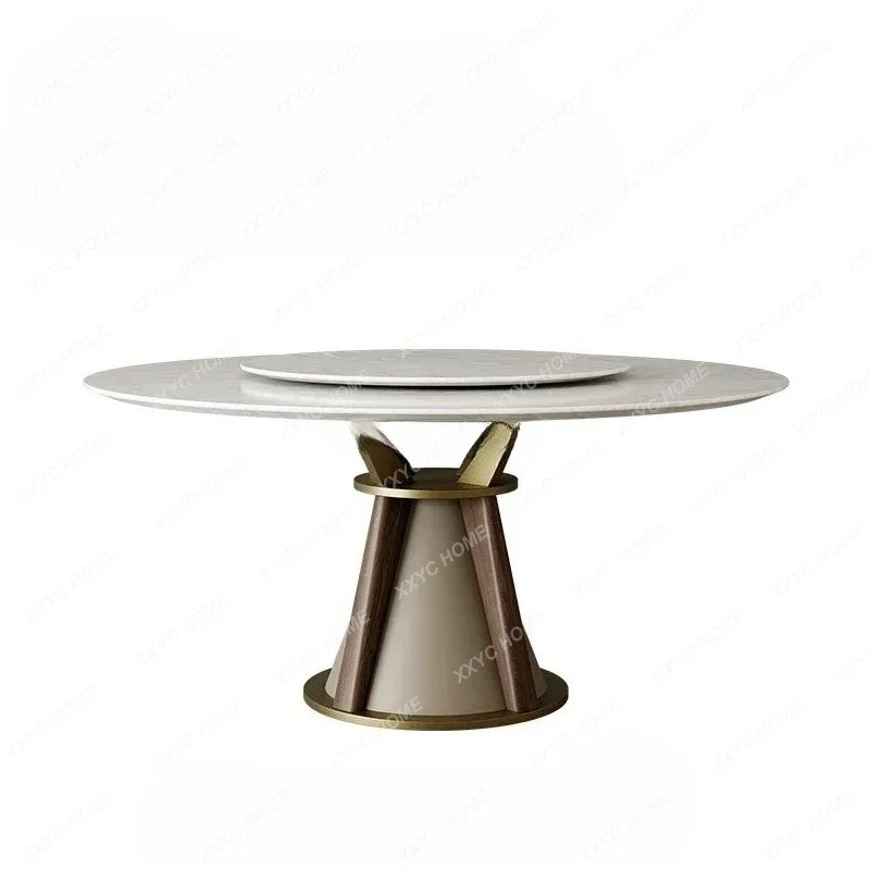 A  Natural marble dining table high-end Italian light luxury medium and ancient style household with turntable