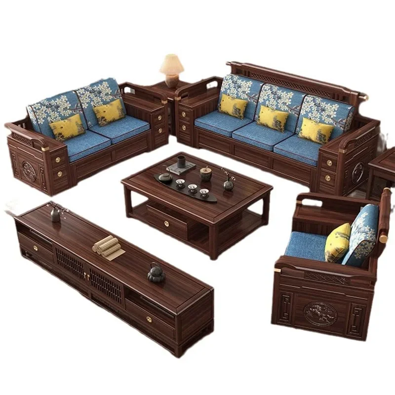 Modern Solid Wood Walnut Sofa Combination Retro North Style Box Storage Winter Summer Dual Purpose