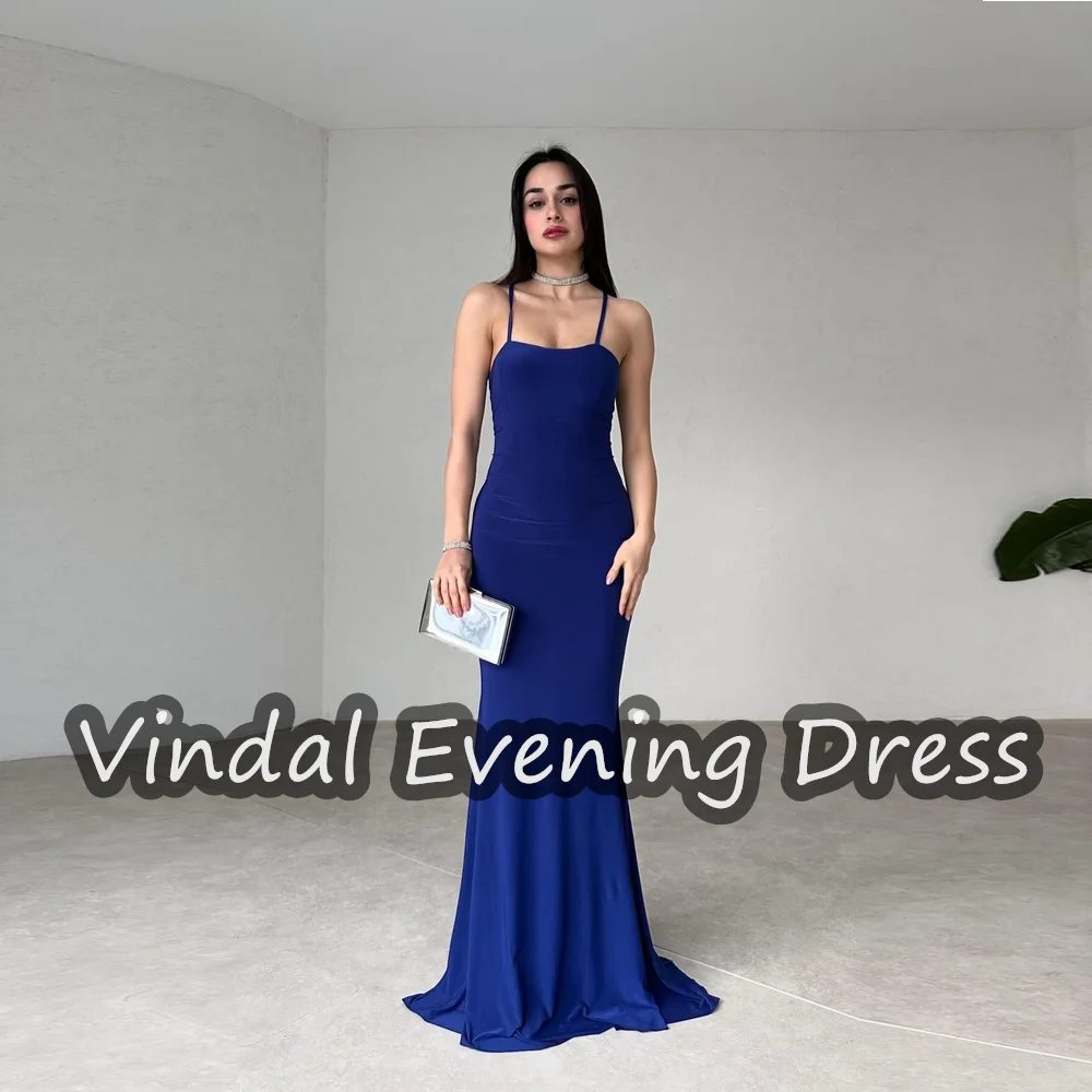 

Vindal Evening Dress Crossed Straps Crepe Mermaid Floor Length Elegant Built-in Bra Saudi Arabia Sleeveless For Woman 2024