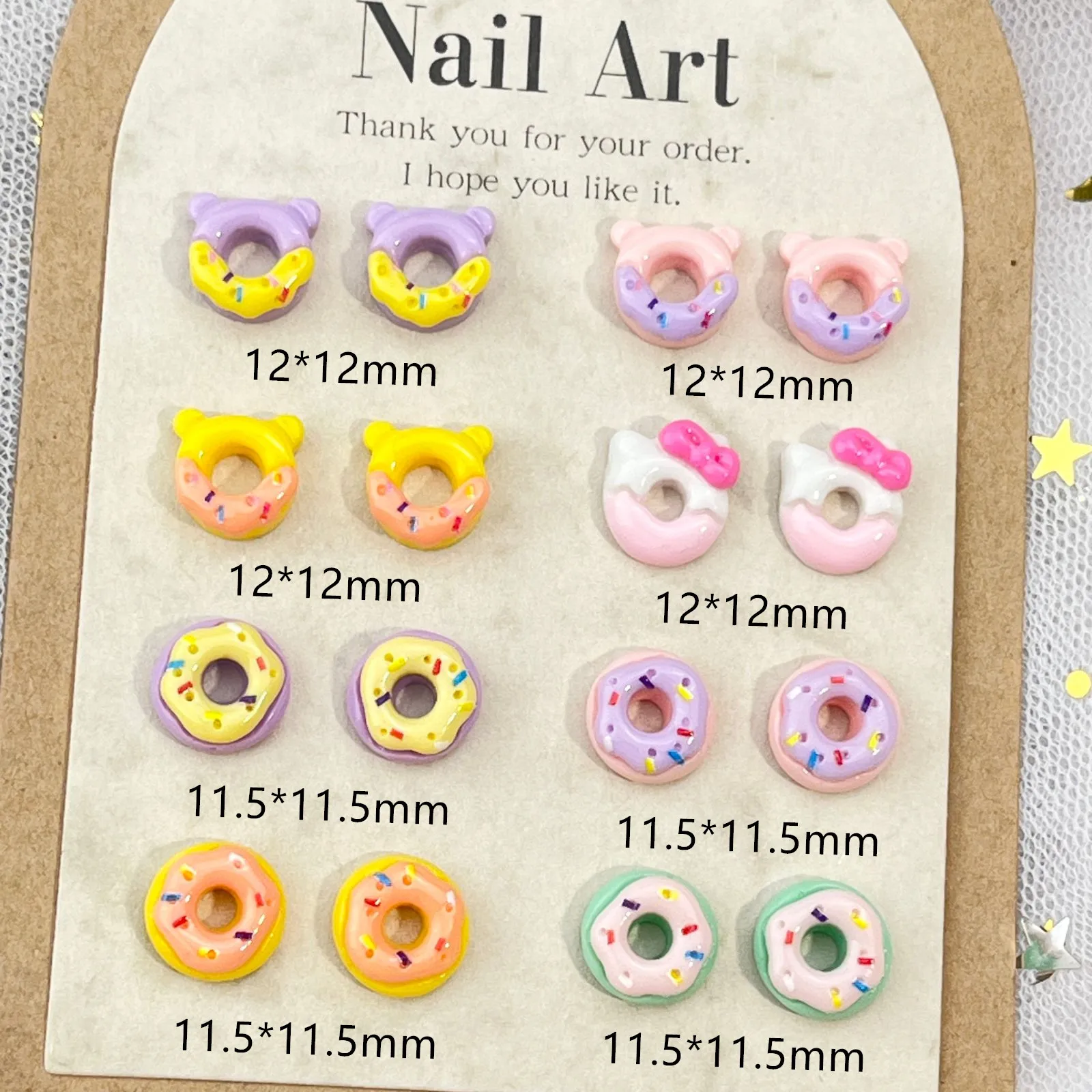 20pcs miniso donut sanrio cartoon nail charms for diy nail making kawaii cute resin nail art decoreation