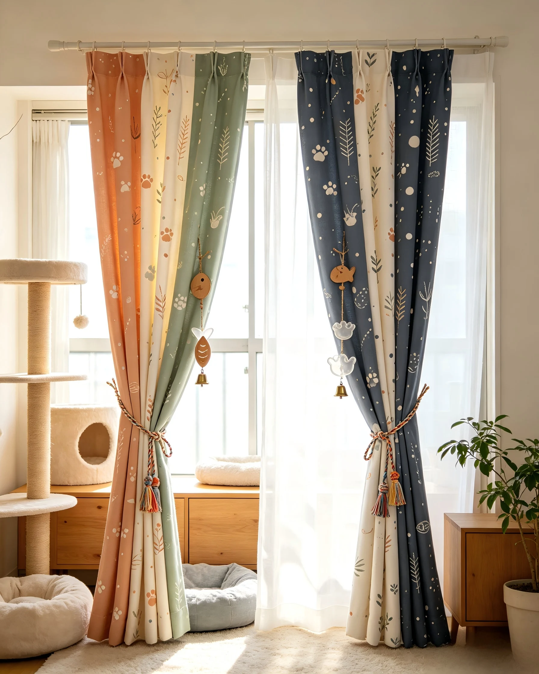 200436  Light orange x sage green wear-resistant blended curtain