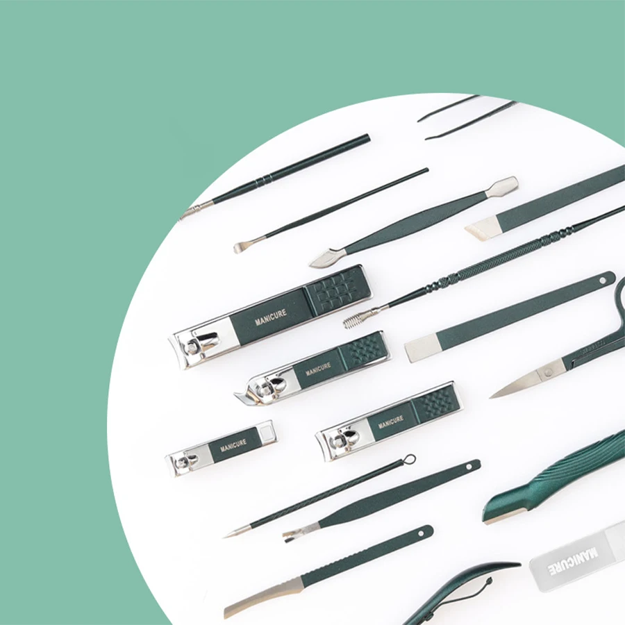 스테인레스 스틸 네일 커터 세트, 접이식 가방 포함, 매니큐어 키트, 가위 메이크업, 미용 도구, 8-18 개/세트