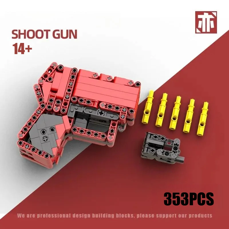353PCS Technical Pistol Building Block Toy Gun Can Shoot Throwing Shell MOC Assemble Gift For Children Kids