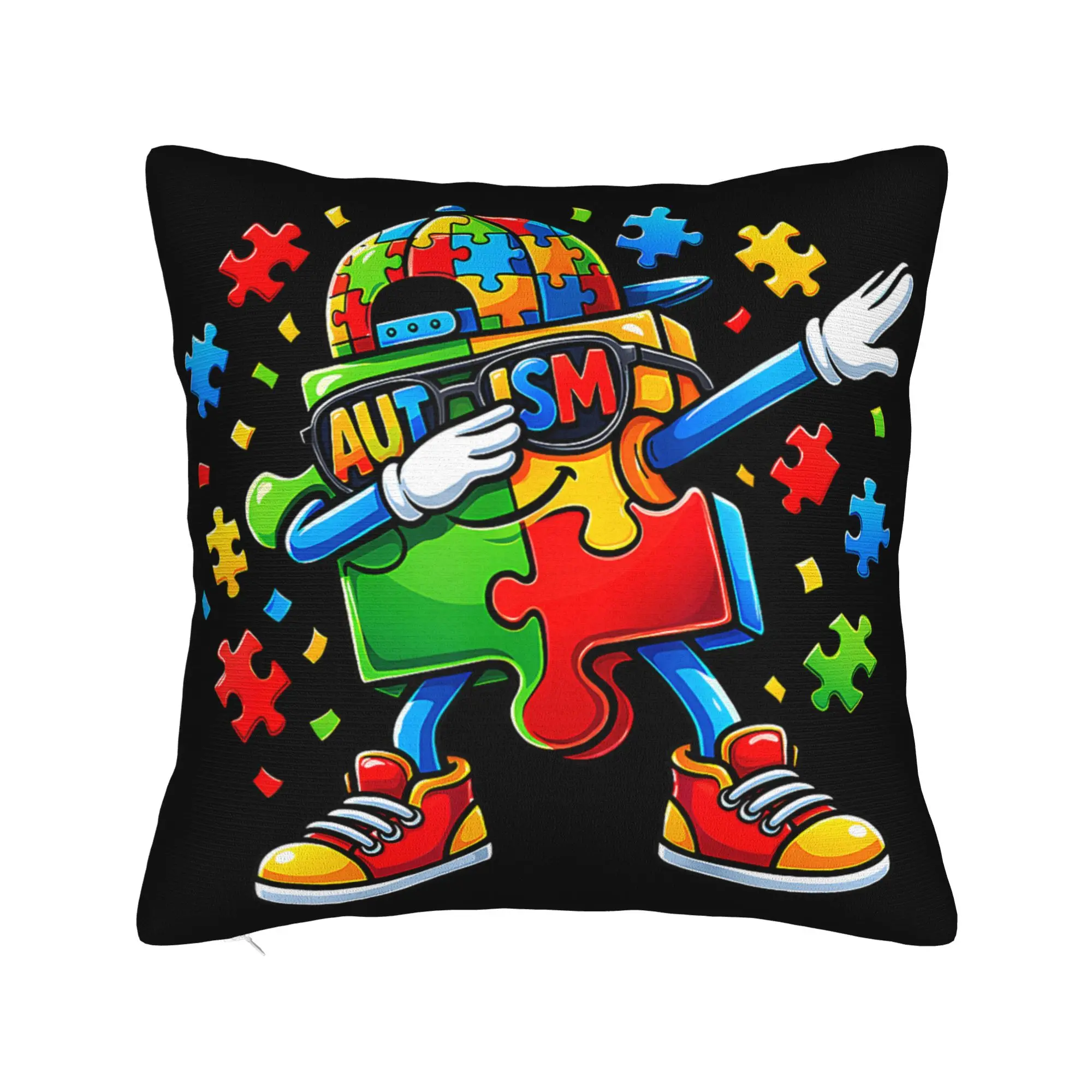 Decorative Pillowcase Dabbing Puzzle Autism Awareness Product Home  Pillow Case Cover Square Multiple Sizes