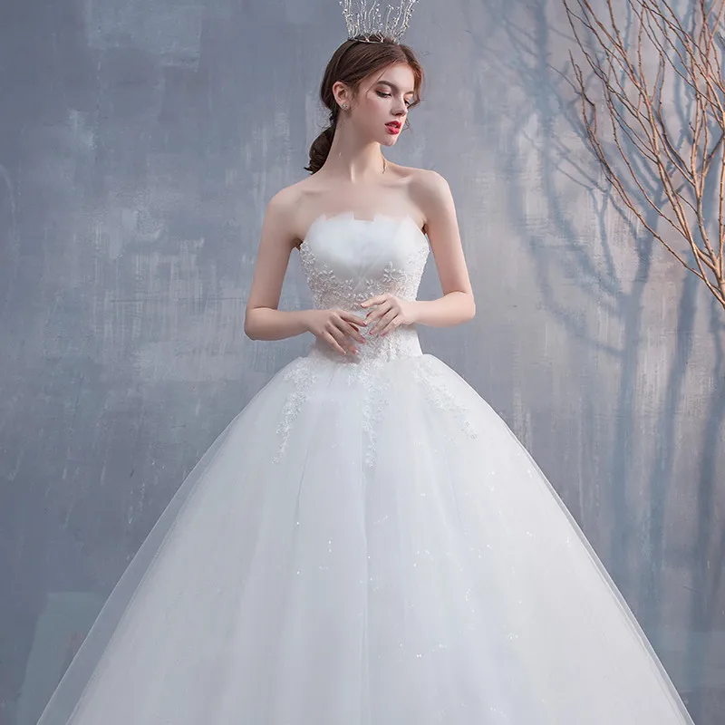 

Simple Wedding Dresses Strapless Appliques Lace up Back Bride Dress Sleeveless A Line Bridal Gowns