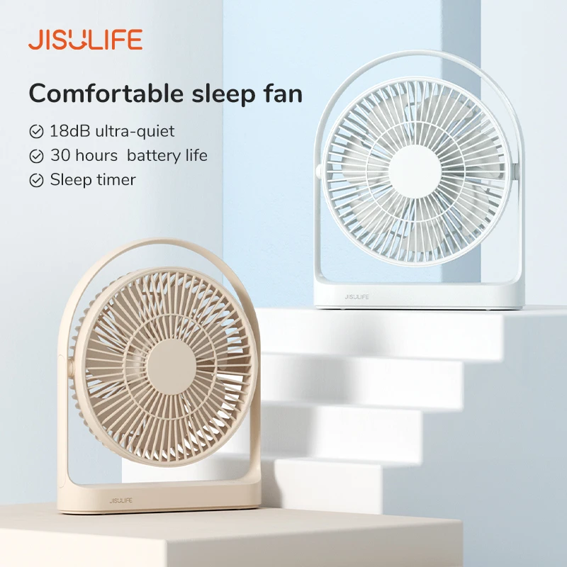 JISULIFE-ventilador de escritorio silencioso, 30H Max, USB, recargable, para mesita de noche, portátil, 8000mAh, para dormitorio y oficina