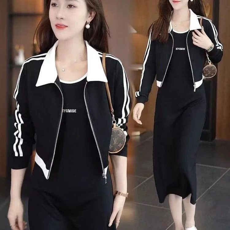 

Fashionable Short Women's Dress Set Spring Autumn New Style Slimming Outerwear Meat Concealing Trendy Two-Piece Suit