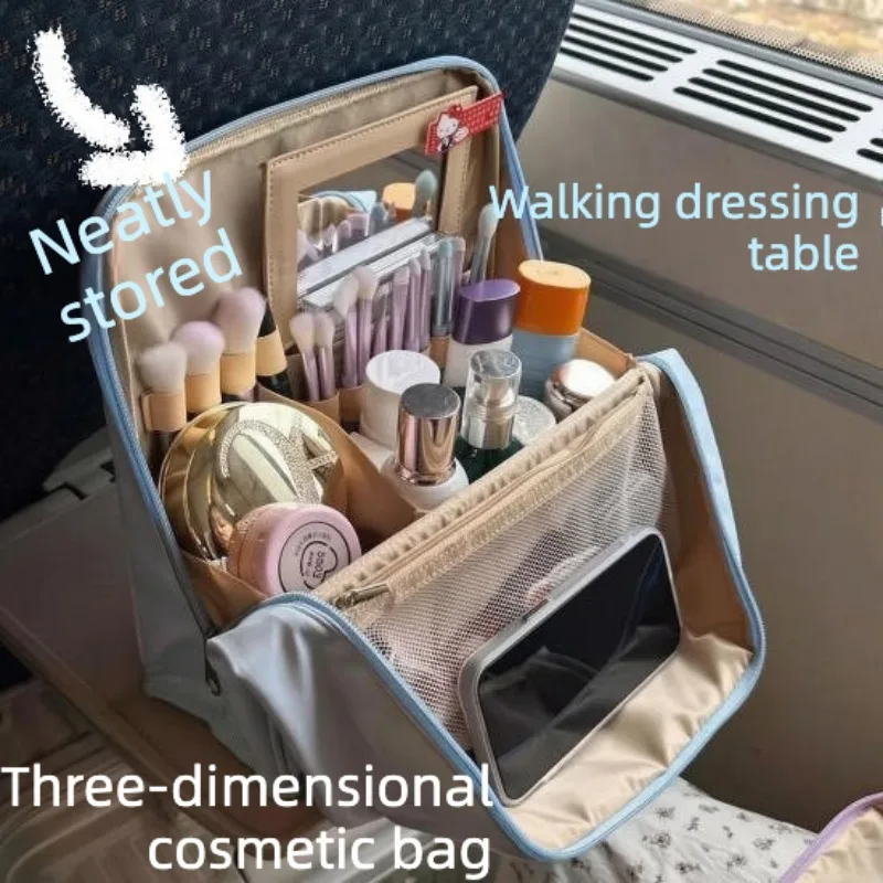 Vertical Standable Hanging Cosmetic Bag Stylish Multi-layer With Mirror Large Capacity Travel Toiletry Organizer ForWomenLuggage