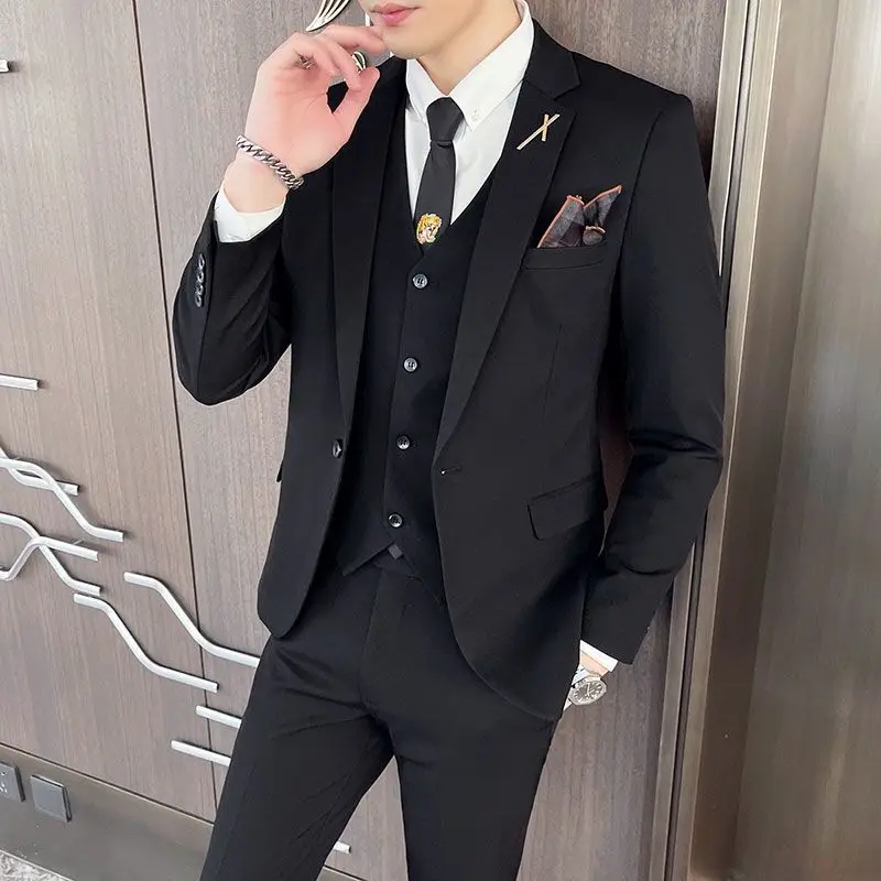 

Busin Casual Tailored Men's Tee-Piece Wedding Suit Korean Sle Slim Fit Best Man oming Formal Faion Ci Youth