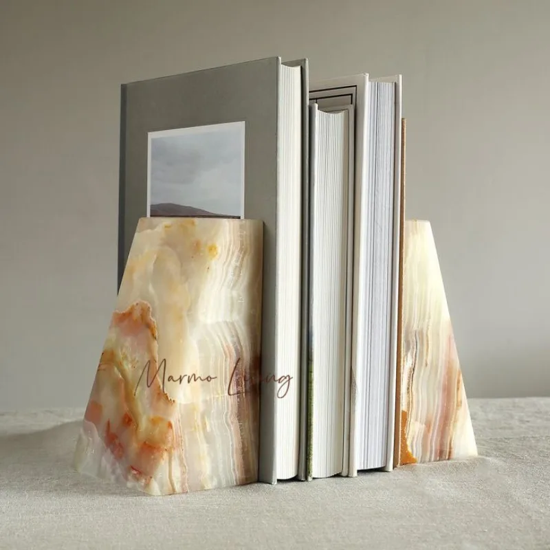 French silent wind natural jade book file soft villa model room study marble book stand high-end decoration