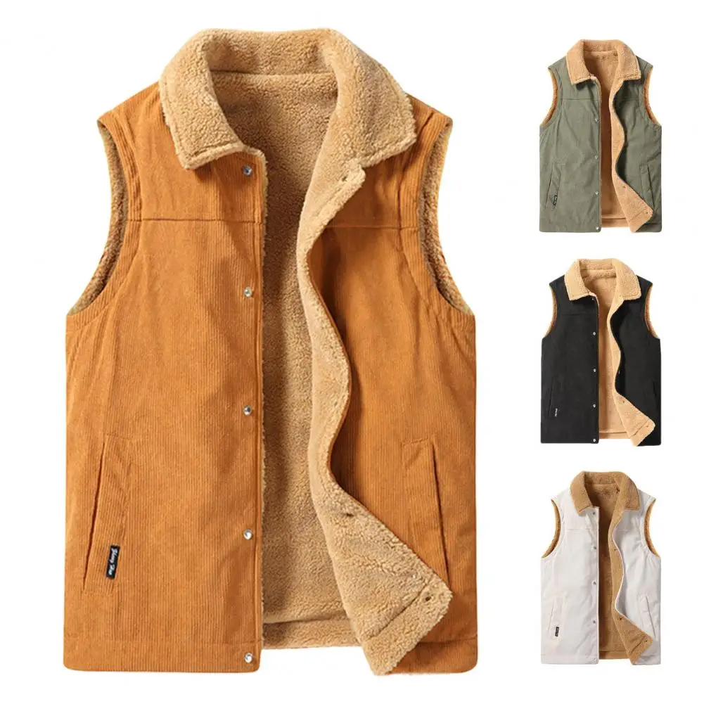 

Men Winter Waistcoat Velvet Lining Corduroy Vest Coat Lapel Sleeveless Single-Breasted Thickened Vest Men's Clothing