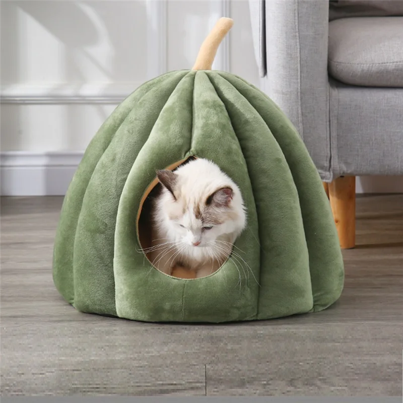 

Warm Cat Nest In Winter Pumpkin-Shaped Cat Bed Closed Comfortable Pet Sleeping House Comfortable Cat Bed
