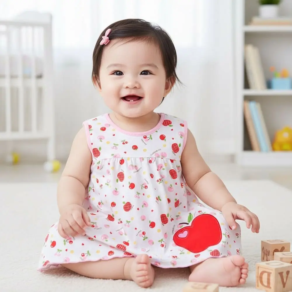 Girls Dress Pure Cotton Dress Printed Cartoon Pattern Summer Dress Embroidery Flower Pattern Sleeveless Dress Infant