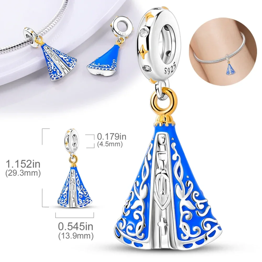 Silver 925 Our Lady Charm Bead The Virgin Mary Dangle Fit 925 Original Pandora Bracelet Pendants Jewelry Marking Gift  for Women