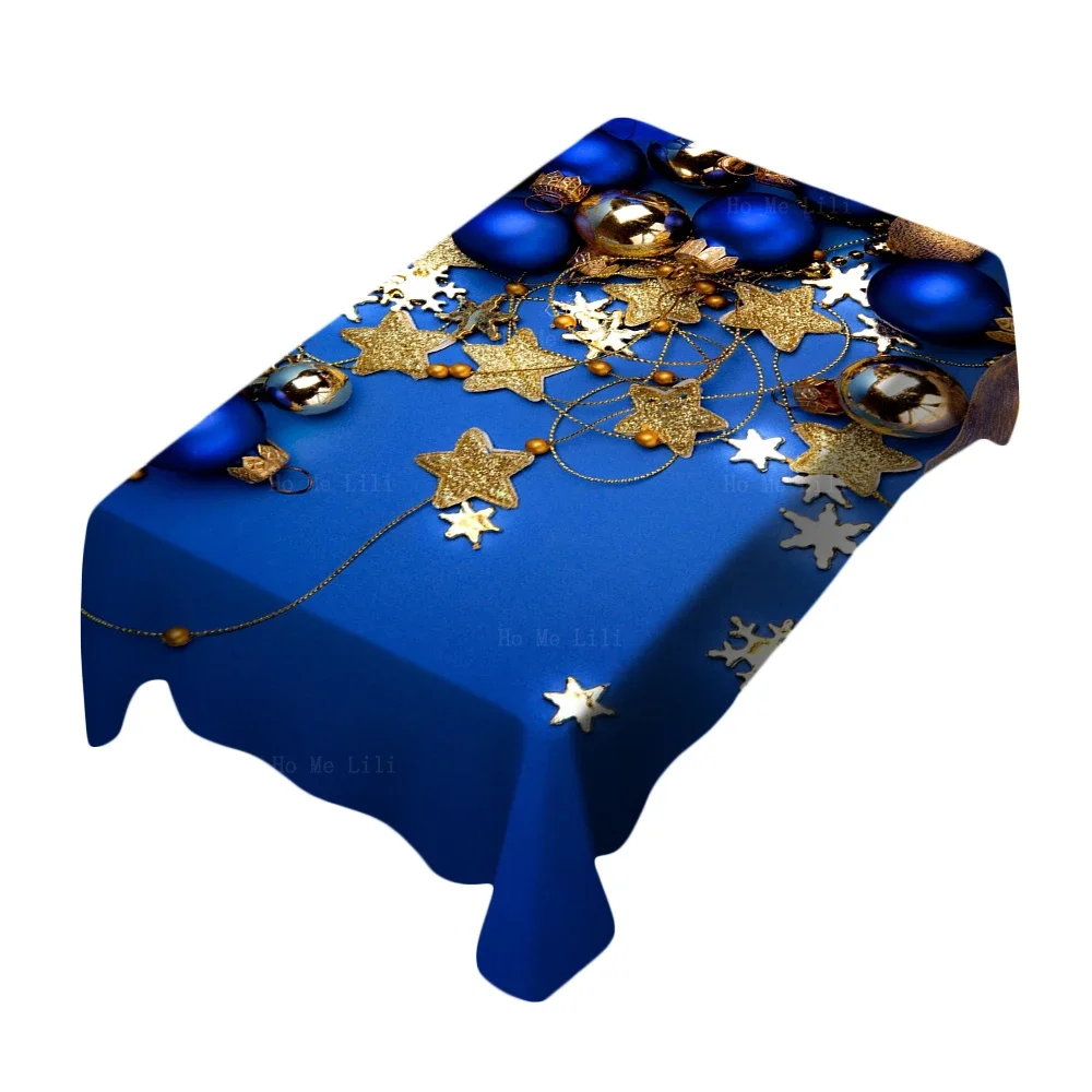 Christmas Balls And Gold Stars On Blue Purple Background New Year Tablecloth By Ho Me Lili For Tabletop Decor Festive Decorat