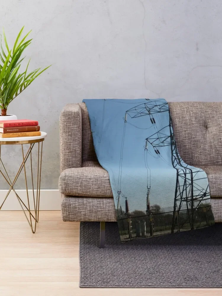 electricity pylons Throw Blanket Travel Flannel Fabric Sofa Quilt Custom Blankets