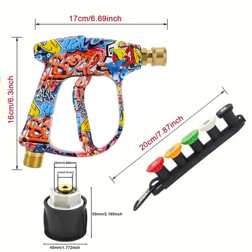 Imagen 2 del producto Pistola de lavado a presión de 2175PSI, carcasa de Graffiti, cañón de espuma de 1L, kit de boquilla rápida de 1/4"" y soporte de goma, compatible con Karcher K-Series