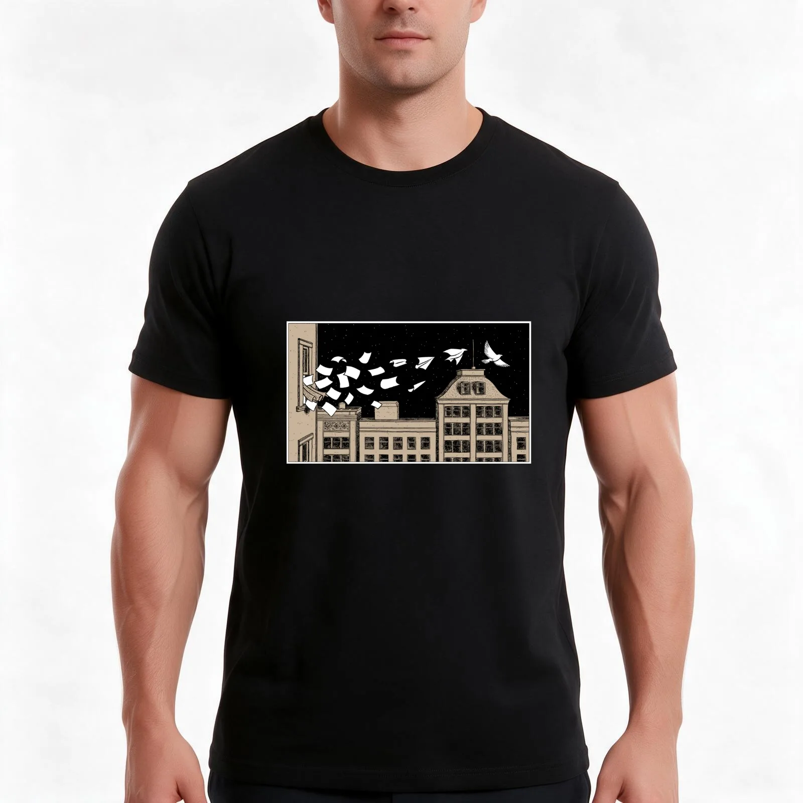 Paper Birds T-Shirt, Summer Casual Cotton Tee, Oversized Streetwear Tops, Vintage Graphic Print, Loose Fit Short Sleeve