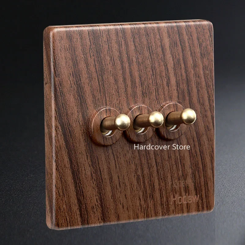 High Quality Vintage Toggle Switch Wood Color 1-4 Gang 2 Way Brass Lever Single Dual Control Wall Light Switch Panel