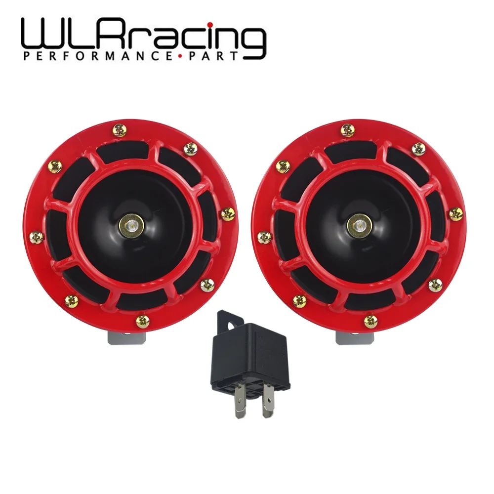 2Pcs 12V Red Hella Super Loud Compact Electric Blast Tone Emit Light Air Horn Kit Car Disc Horn for Motorcycle Car Accessories