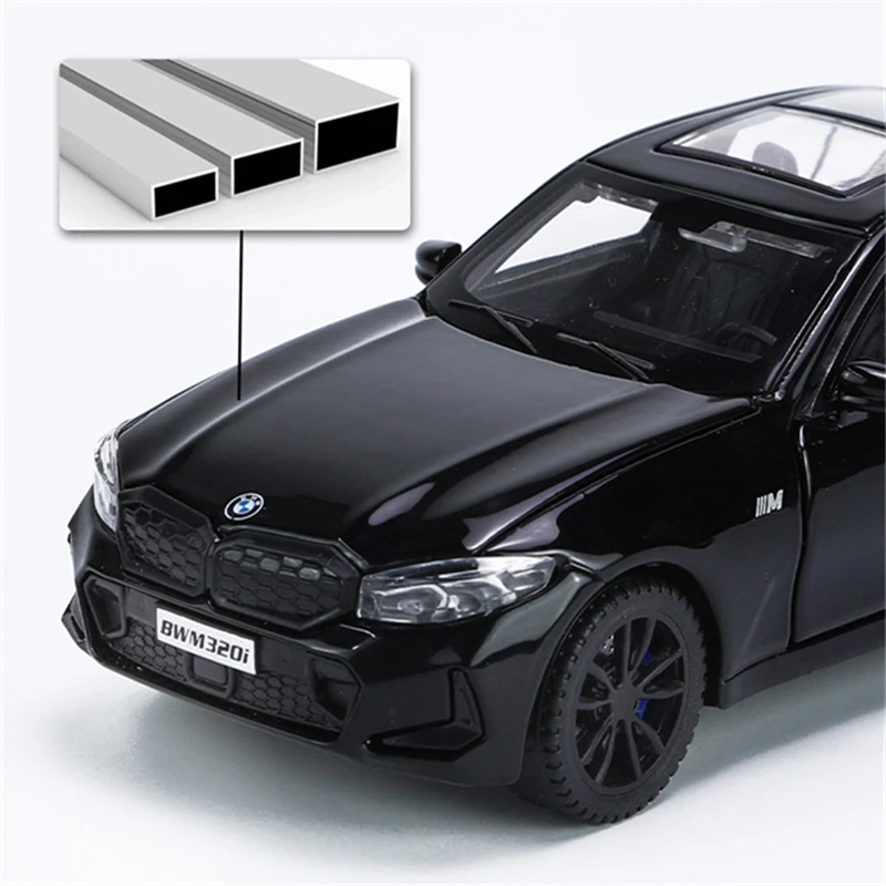 1/32 320 320i Alloy Car Model Diecast Metal Toy Vehicles Car Model High Simulation Sound and Light Collection Childrens Toy Gift