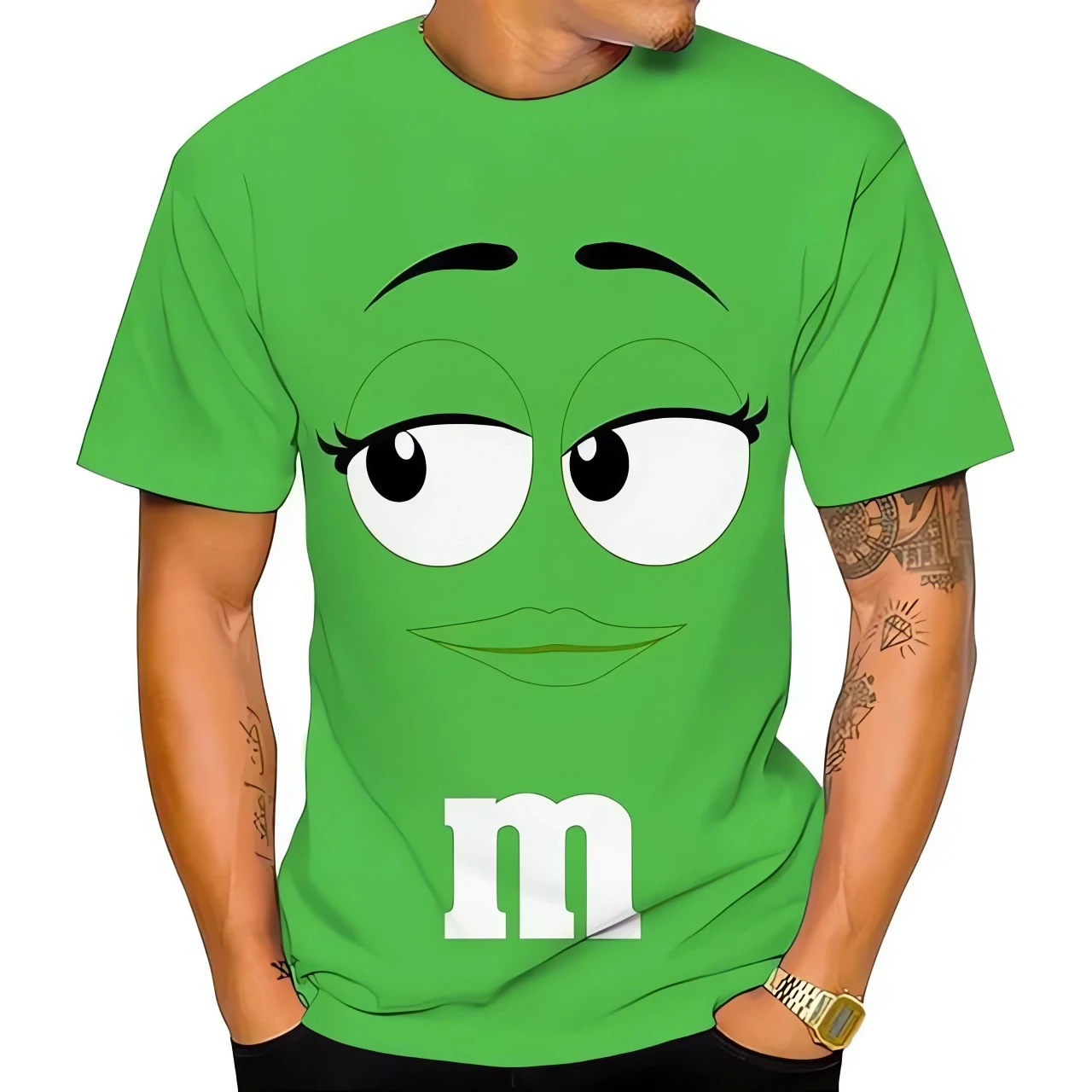 M & M-Feijão Chocolate T-shirt Estampada 3D para Homens, Diversão, Casual, Elegante, 100-6XL, Inovadora, Verão