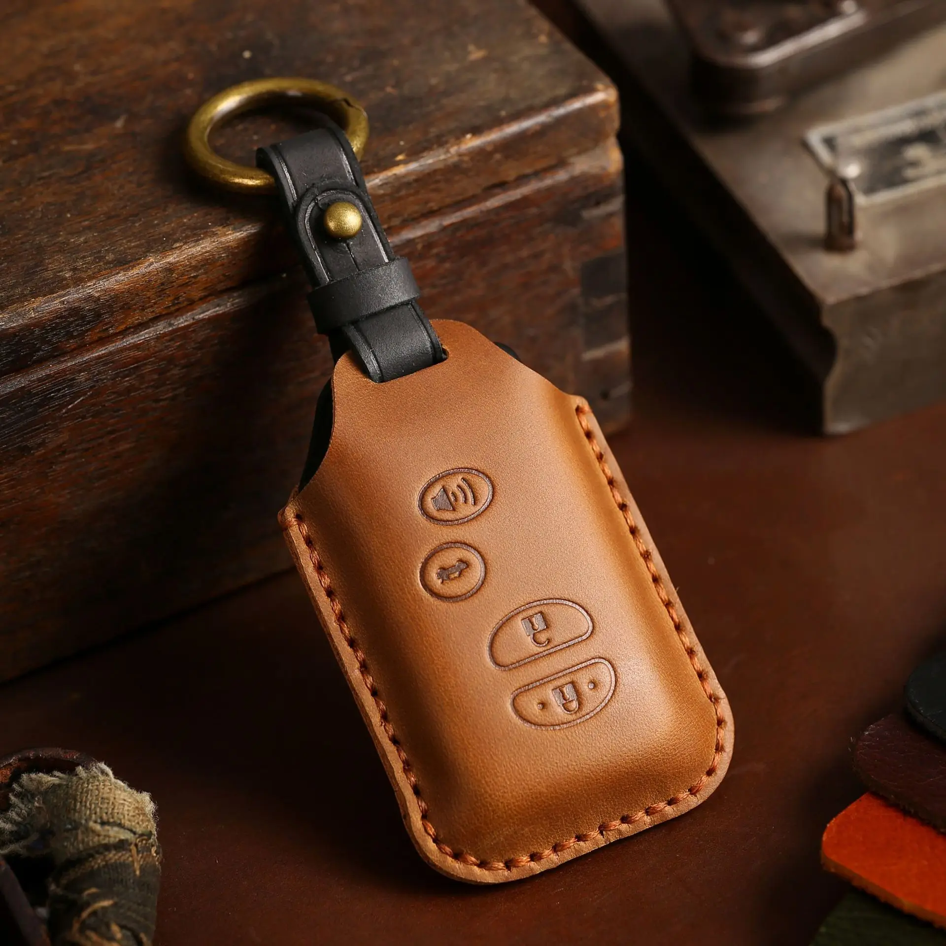 Leather Car Key Fob Cover for 2010 2011 2012 2013 2014 2015 Toyota Prius Remote Case Skin