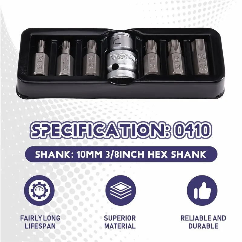 A84X-For Spline Torx Hex RIBE L30mm S2 1/2 "إلى 3/8" 10 مللي متر مفك بت مجموعة-2024 جديد 7 قطعة/المجموعة تحويل كم