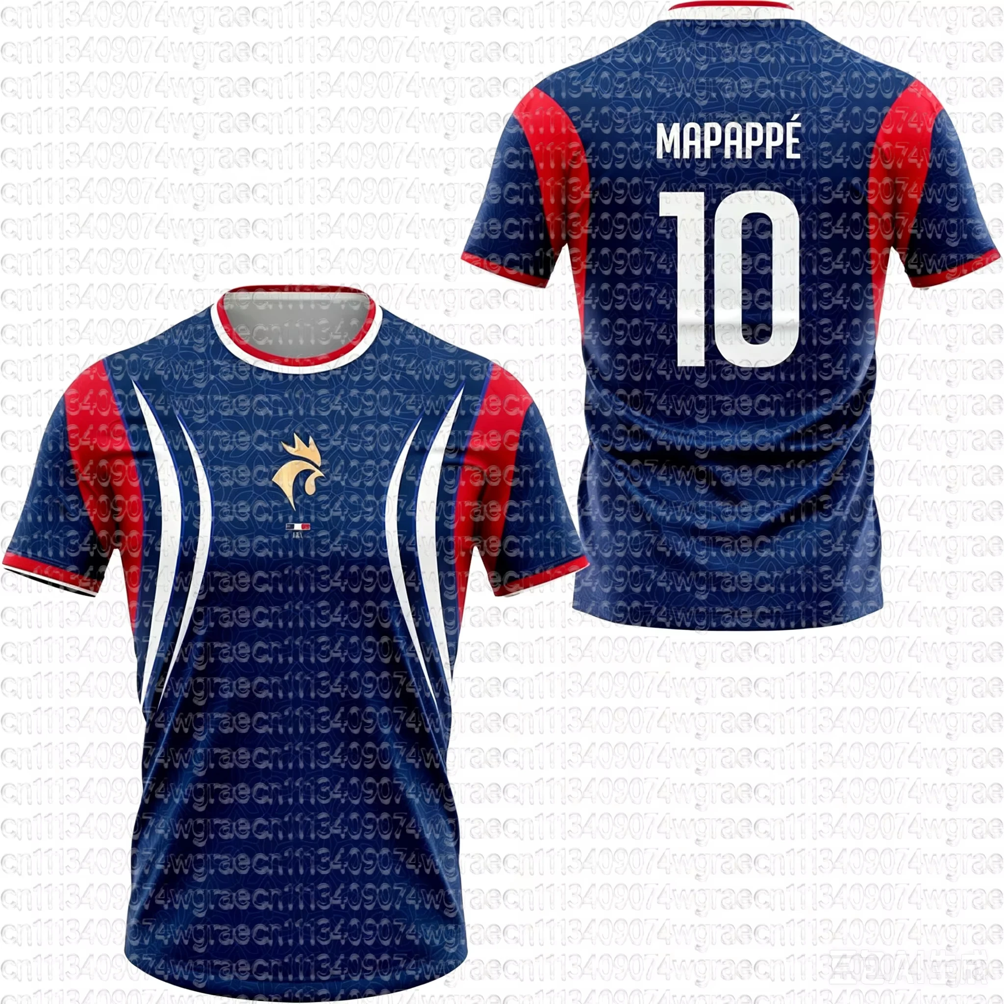 Popular France Team Flag Print Soccer Jersey Mbappé Men's Women's Quick-Dry Breathable Sports T-Shirt Soccer Fan Sport Top