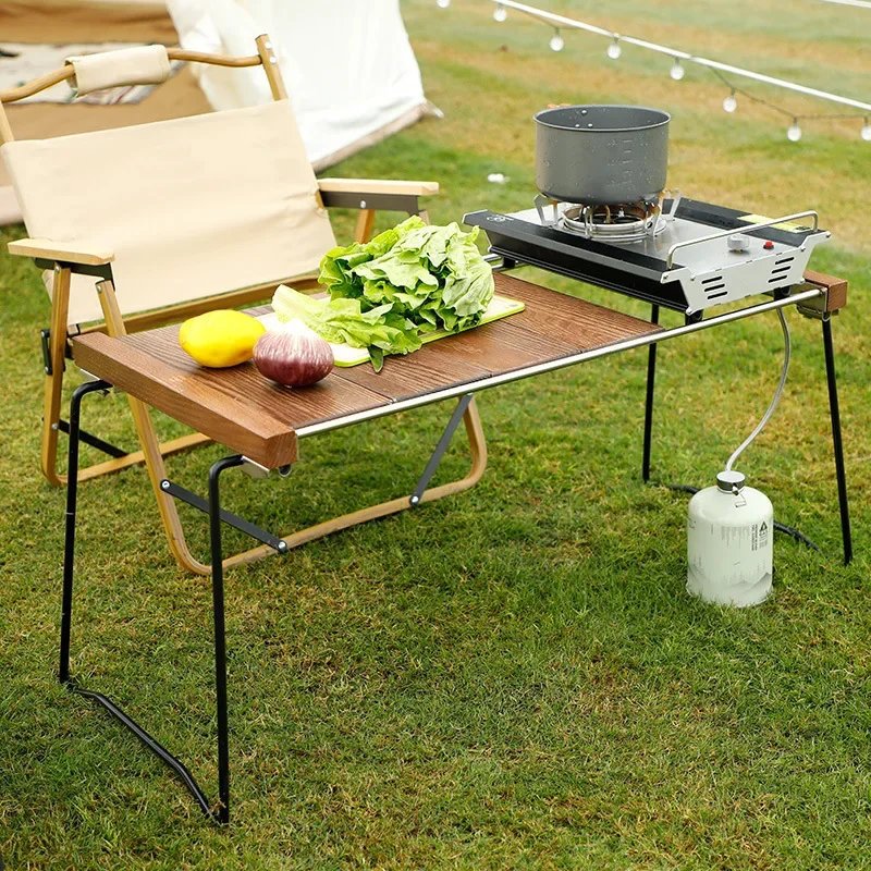 Table d'extérieur pliable en bois massif IGT, camping, tables de pique-nique portables en acier inoxydable, tables zébrées