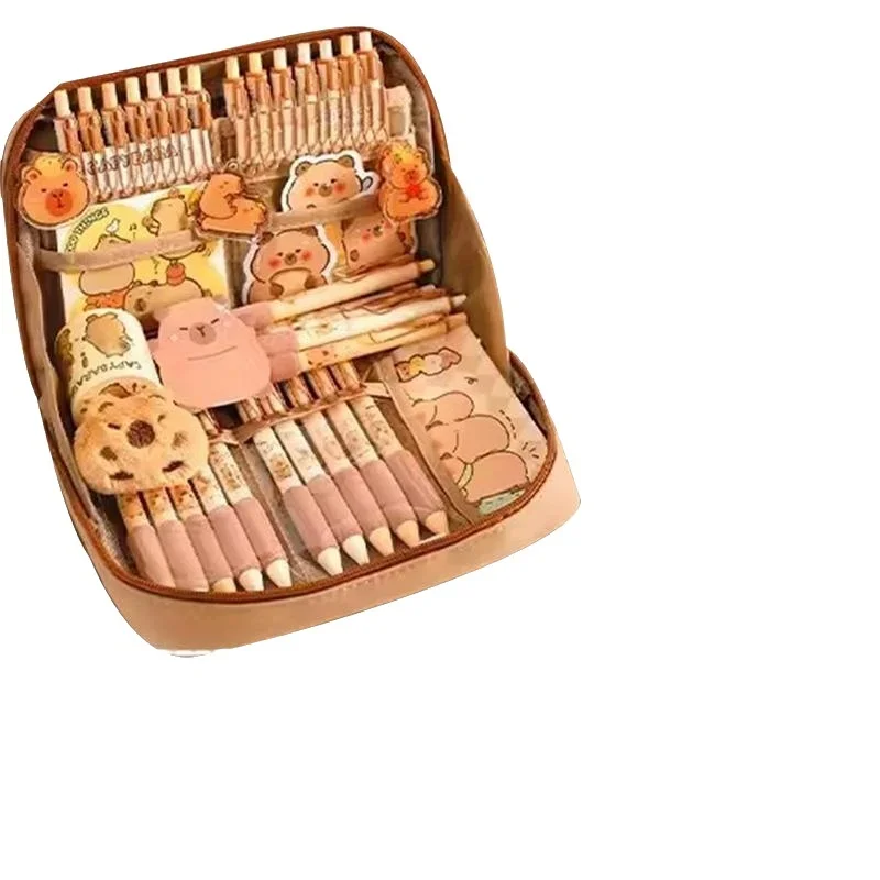 12pcs Cute Capybara Stationery Gift Set | Multi-Layer Storage Pencil Case, Student Pen Box with Capybara Stickers Back-to-Schoo