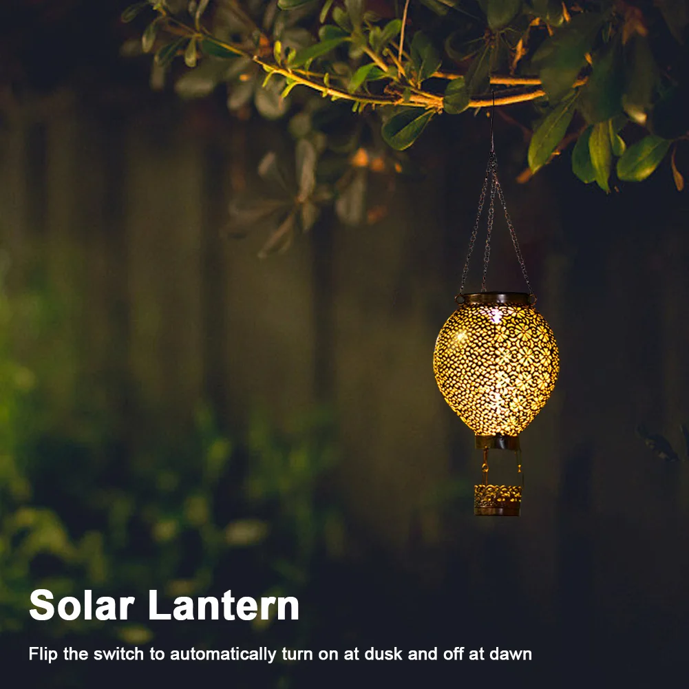 Solar-LED-Projektorlampe, 600 mAh, Retro-Heißluftballon-Licht, automatisches Ein- und Ausschalten, Blumen-Aushöhlungslaterne für drinnen und draußen, Garten, Hof