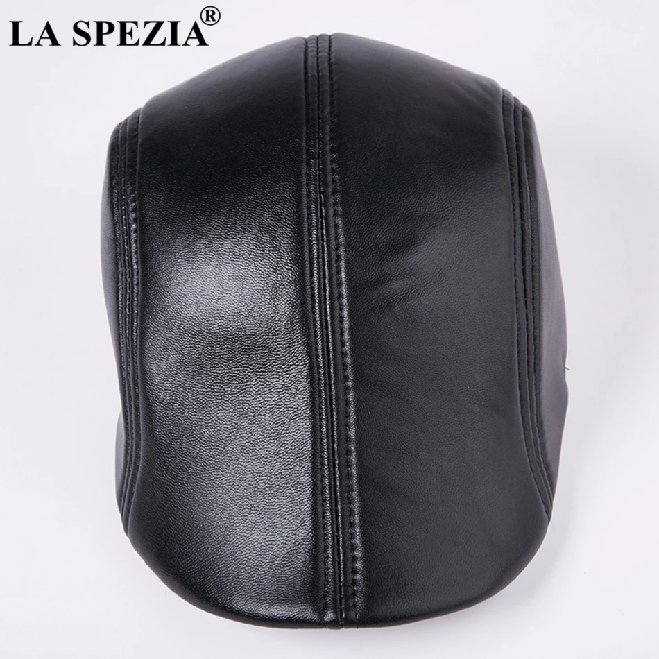 LA SPEZIA Genuine Leather Berets For Men Casual Black Duckbill Ivy Caps Male Spring Luxury Italian Brand Directors Flat Hats