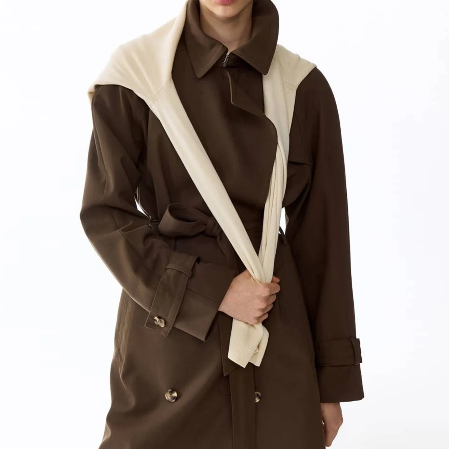 Fashionable Two-Tone Long Sleeve Windbreaker Jacket with Belt for Women ZADATA Brand Pure E-commerce Sale China Made Daily Wear