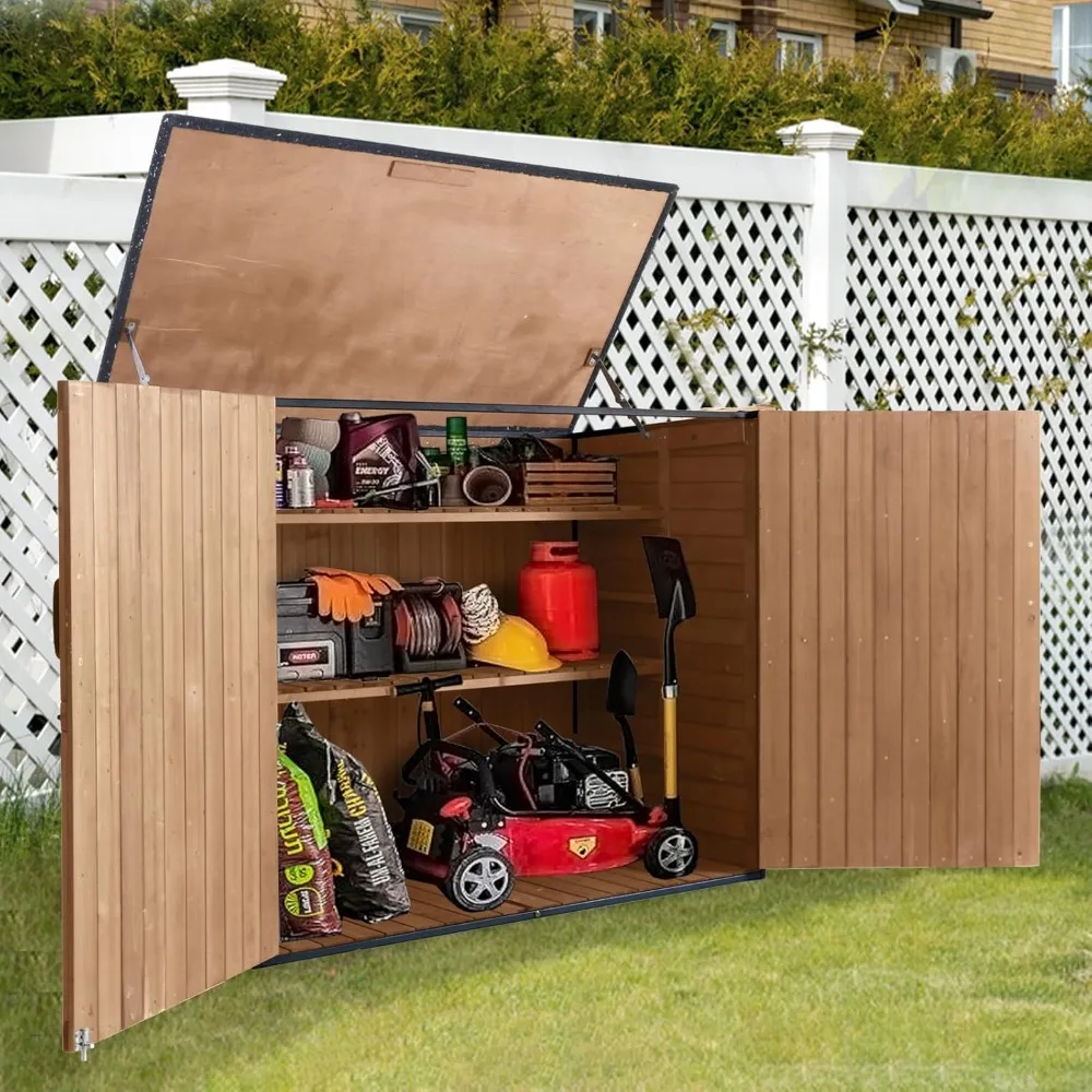 

Outdoor Storage Cabinet,Wooden Garden Shed with Metal Frame Structure and Adjustable Shelf,33.3 Cu Ft Horizontal Waterproof Pati