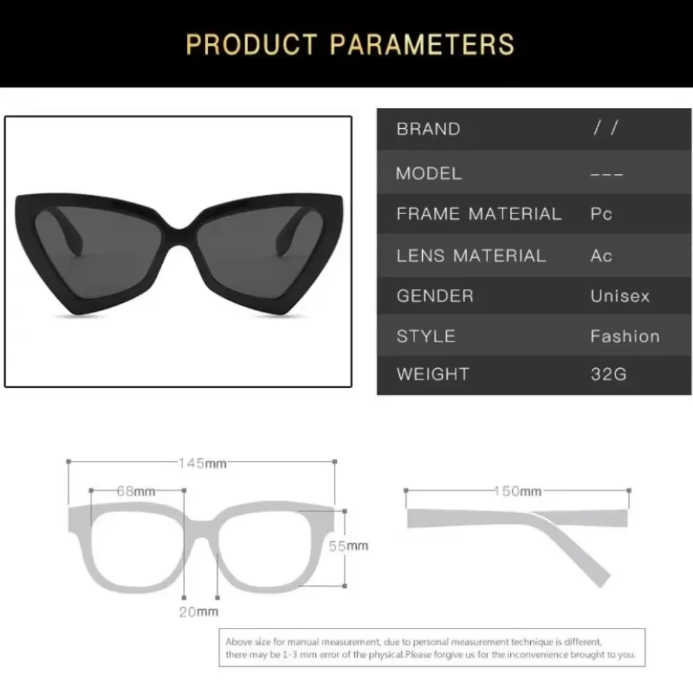 Vintage Luxus Cat Eye Sonnenbrille Beliebtes Design Dreieck Damenbrille UV-beständig Großer Rahmen Sonnenschutzbrille – Detail 1
