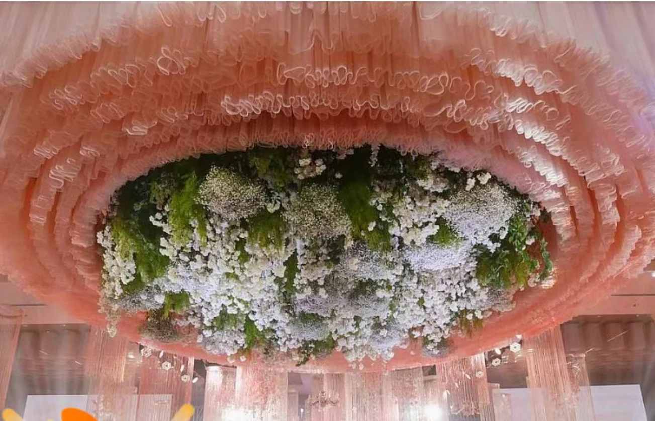 150CM Wedding Gauze Lace Circle Rack, Ceiling Circular Ring Iron Wire Curtain For Grand Event Party Ceiling Decoration Props