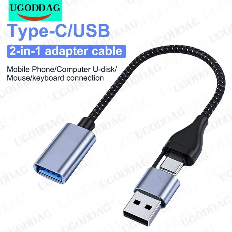 USB C OTG Cable Phone Adapter 2 in 1 USB to USB A Type C Adapter Converter for Samsung Huawei Xiaomi Phone Laptop Tablet U Disk