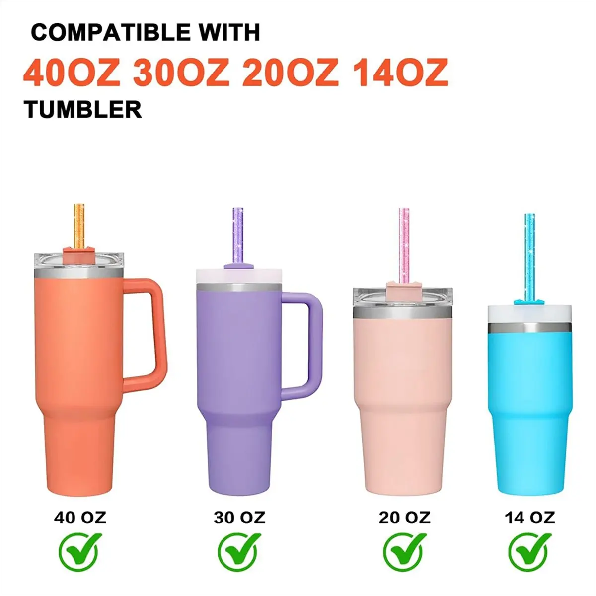 BAAQ 12 Pack Color Replacement Straws for Tumbler, Reusable Glitter Straws Accessories