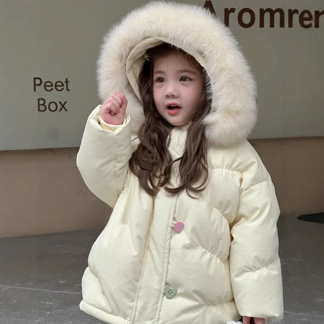 

Новинка 2023 года, корейское зимнее пальто для девочек, утепленная длинная куртка с капюшоном, модная и теплая стеганая верхняя одежда для малышей