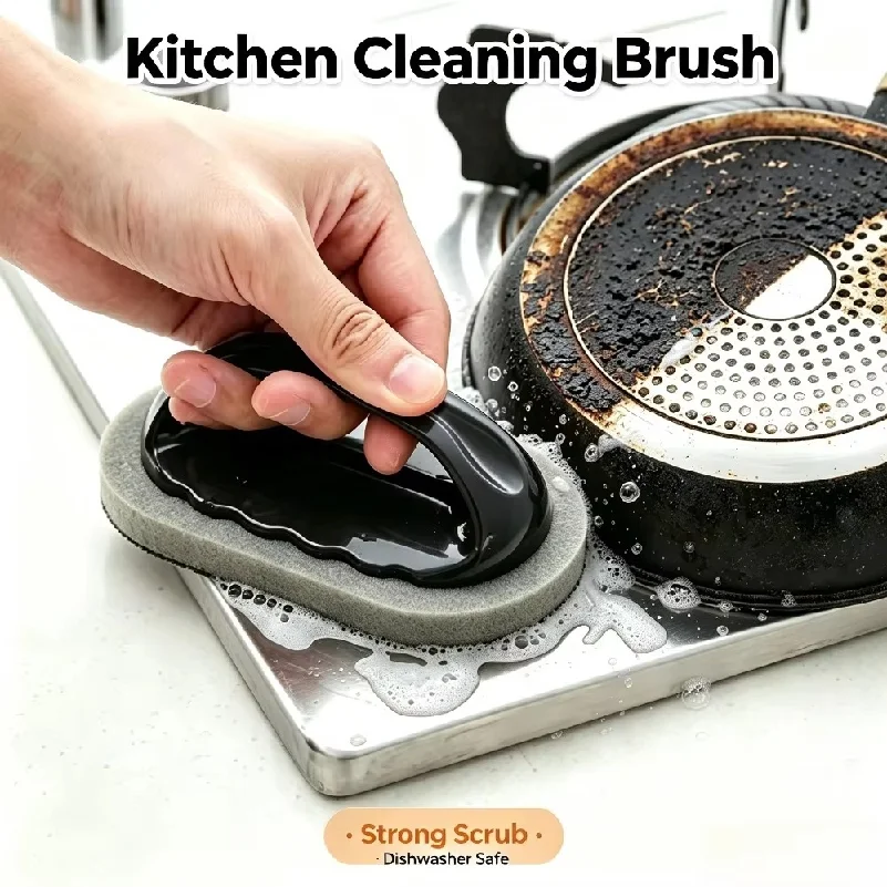 Magic Emery Sponge Brush Cleaner Wipe Eraser with Handle Rust Removal Kitchen Bathroom Decontamination Household Tool