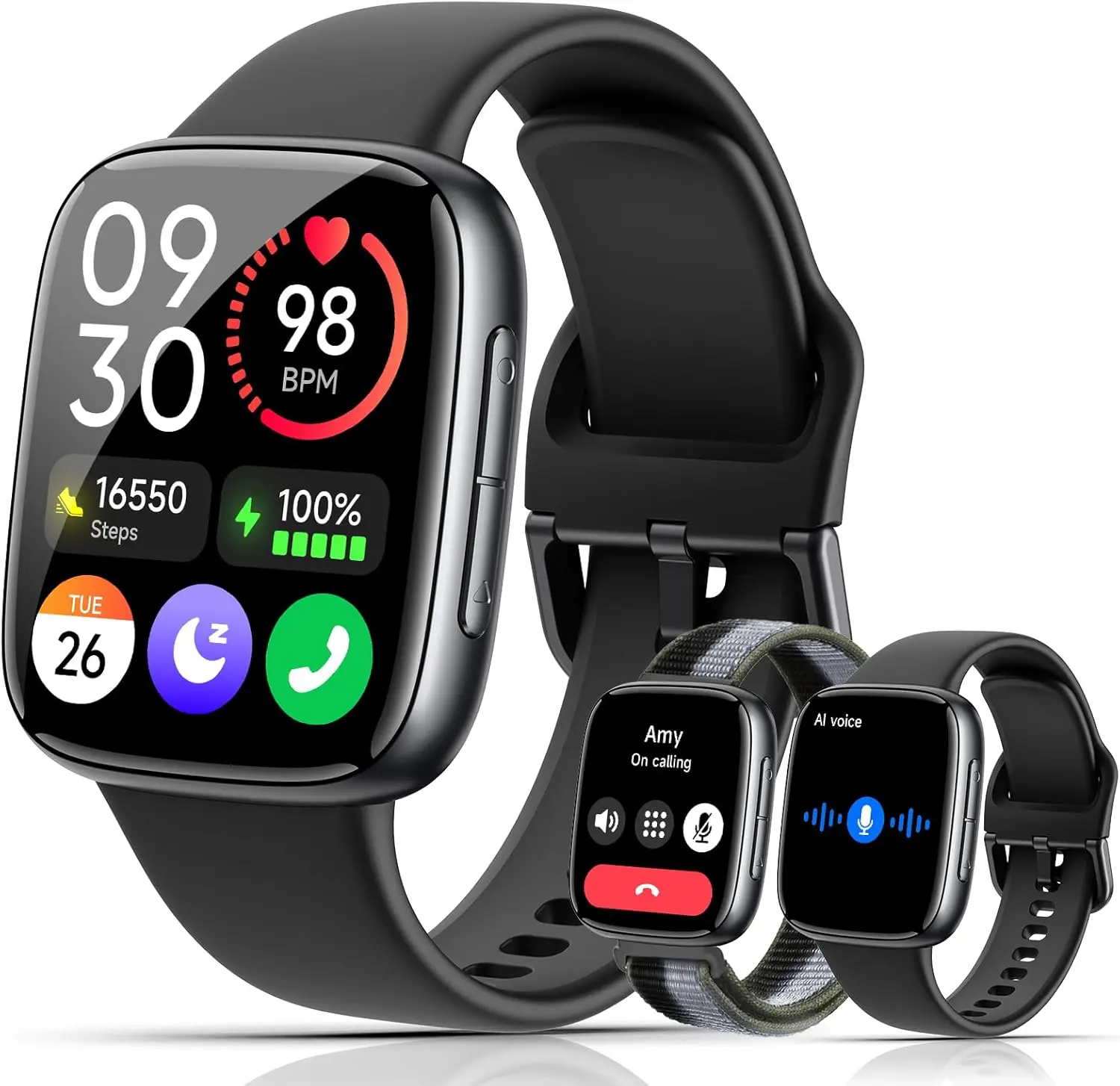 

Smart Watches for Women & Men, 1.85" HD AMOLED Display, 2 Bands, iPhone/Android Compatible, 12-Day Battery, Waterproof