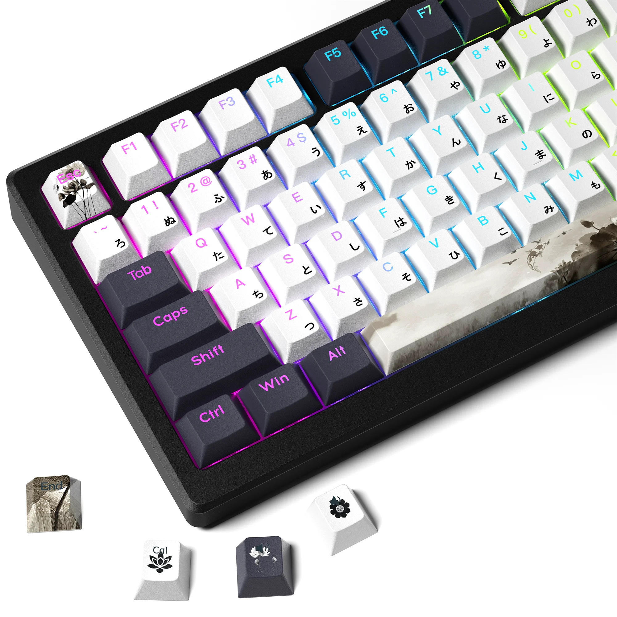 XVX Shine Through Lotus Japanese character keycaps 5-side Dye Sublimation Craft Double Shot  Matte Texture PBT Keycaps 133 keys