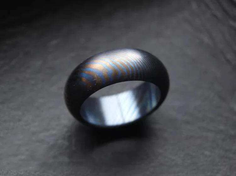 Custom Made Titanium Damascus EDC Ring