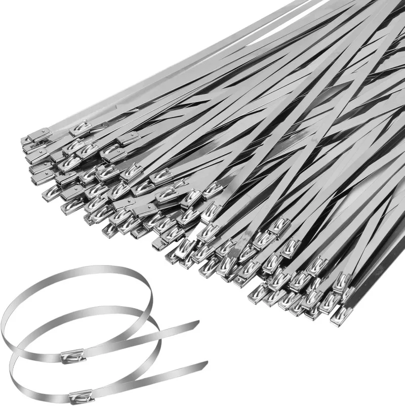 300/200/150mm Stainless Steel Cable Ties Self Locking Metal Heavy Duty Fastening Cables Zip Tie Strap Exhaust Wrap Organizers