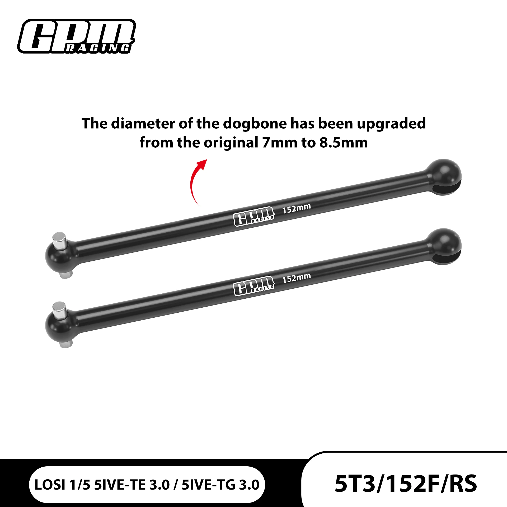 GPM 4140 Steel Front / Rear CVD Drive Shafts 152mm For LOSI 1/5 5IVE-TE / 5IVE-TG 3.0