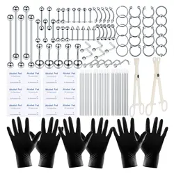Body Piercing Surgical Steel 14G 16G 20G Lip Cartilage Septum Nose Belly Button Piercing Jewelry Needles Gloves Clamps Tools