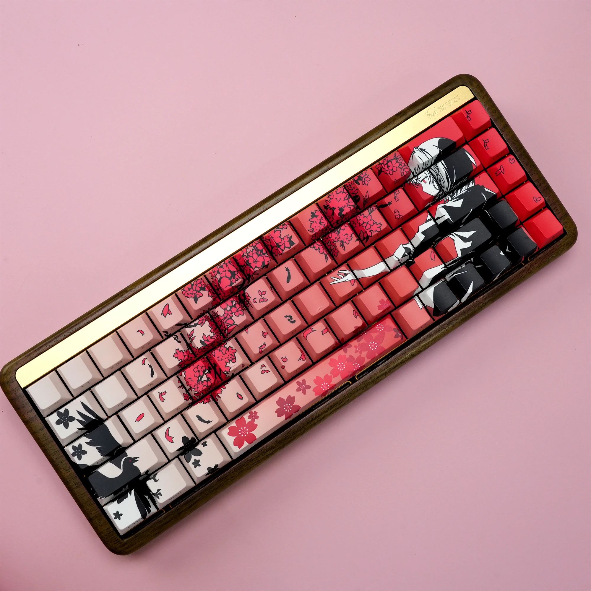 

XVX Raven Sakura Keycap Cherry Profile Double Shot Side Print Shine Through PBT Anime Keycaps For Mechanical Keyboard 131 Keys