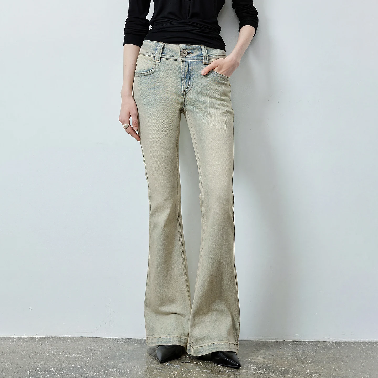 TOYOUTH Women's Black Label Lycra Denim Jeans 2026 Fall New Arrival Low Rise Slim Fit Vintage Light Blue Stretchy Flare